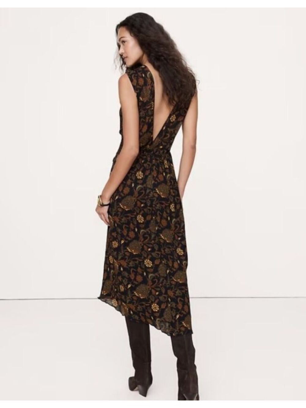 NWOT Banana Republic Low-Back Midi Dress Floral Paisley brown black XL party